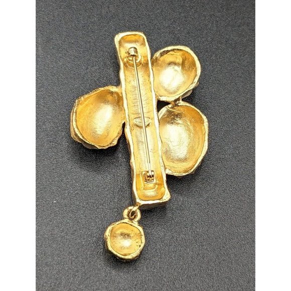 GIVENCHY Signed Statement Textured Gold Tone Dangling Charm Vintage Pin Brooch - Picture 5 of 9